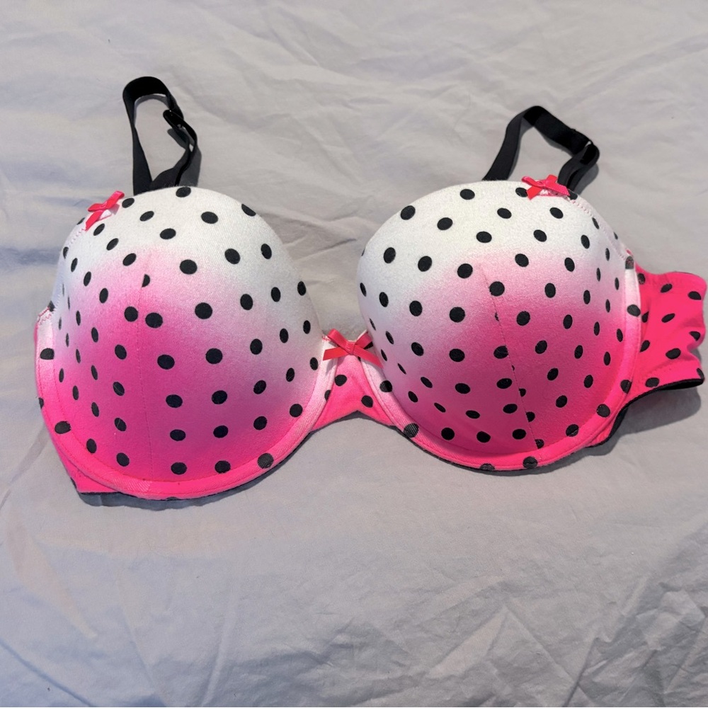 Polka Dot Pink and Black Bra